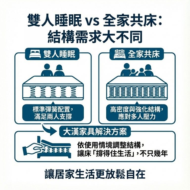 大漢家具在設計獨立筒床墊時,就會考慮到床墊的使用量跟主要使用對象,改變內部配置,以增加床墊壽命